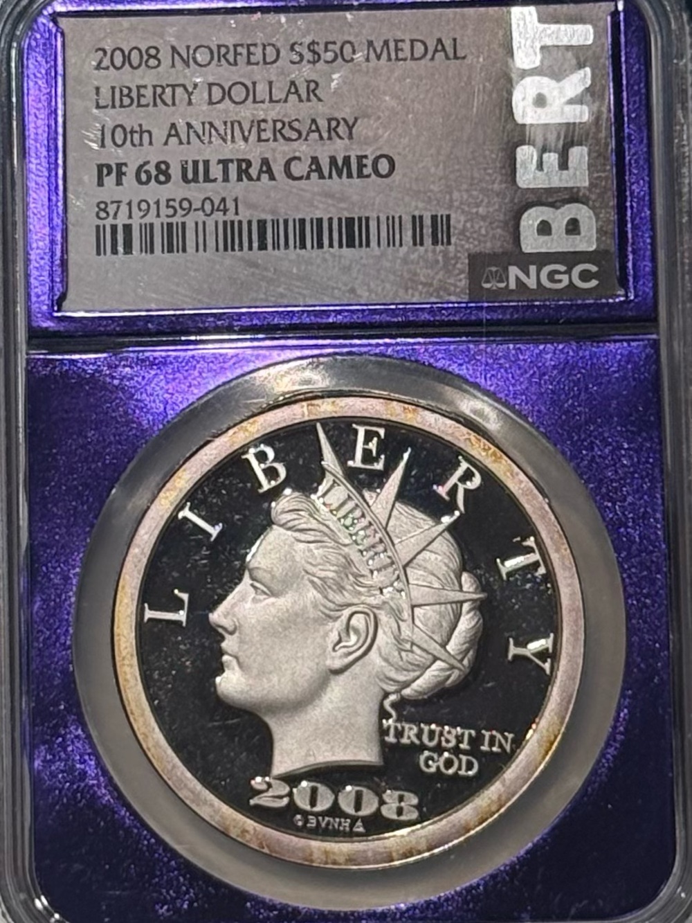 2008 NORFED $50 Liberty Dollar 1oz Silver NGC PF68 Ultra Cameo
